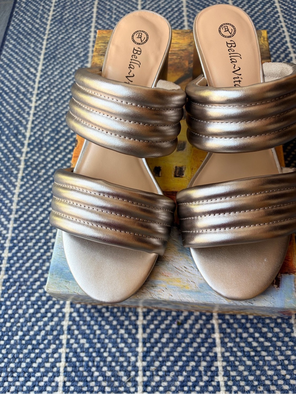 Bella Vita Metallic light gold Double-Strap Slide Sandals